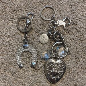 Silver Keychain with Horseshoe and Heart Charms